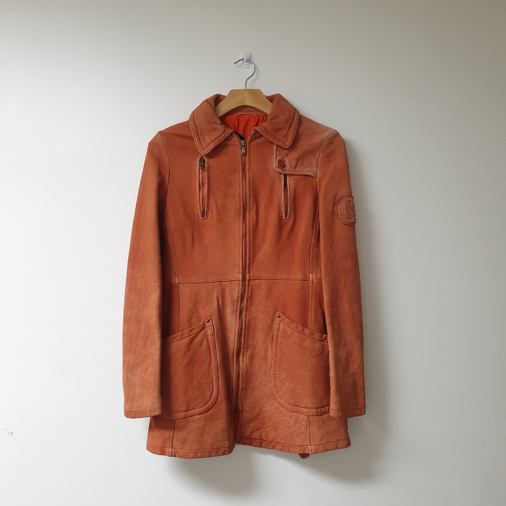 Ice Iceberg distressed leather jacket orange
